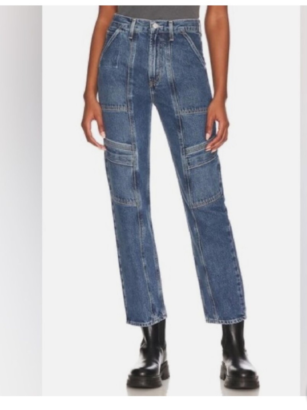 AGOLDE Cooper Cargo High Rise Straight Leg Jeans Blue Organic Cotton 30